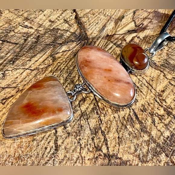 Large Rustic Orange Aventurine & Noreena Jasper Pendant 3 7/8” - Picture 10 of 16